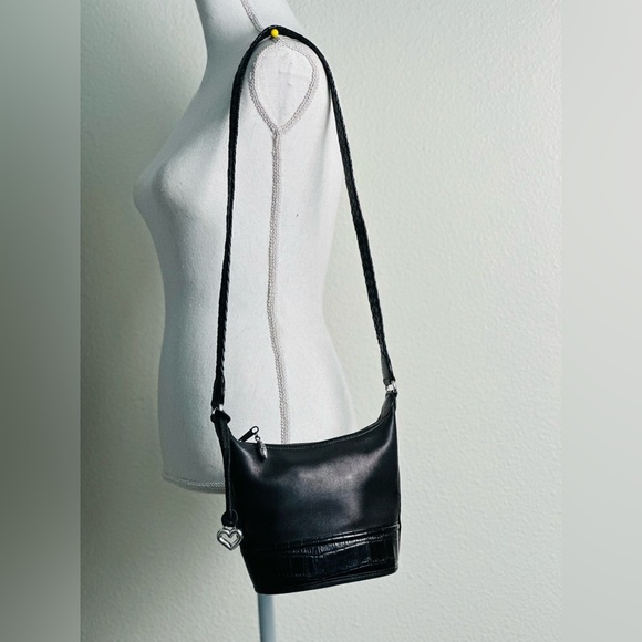 Vintage Brighton Small Leather Croc Embossed Bucket Shoulder/Crossbody Bag - Picture 1 of 14
